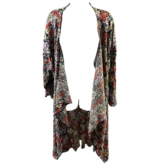 Lularoe Large Floral Open Front Pleated Duster Cardigan Lightweight Boho Chic - Picture 2 of 9